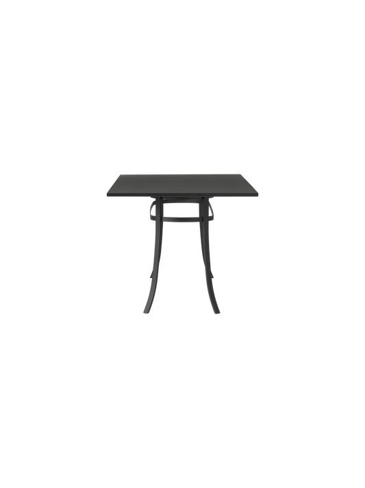 Bloss Garden Dining Table in black powder-coated steel construction, shown from a side angle.