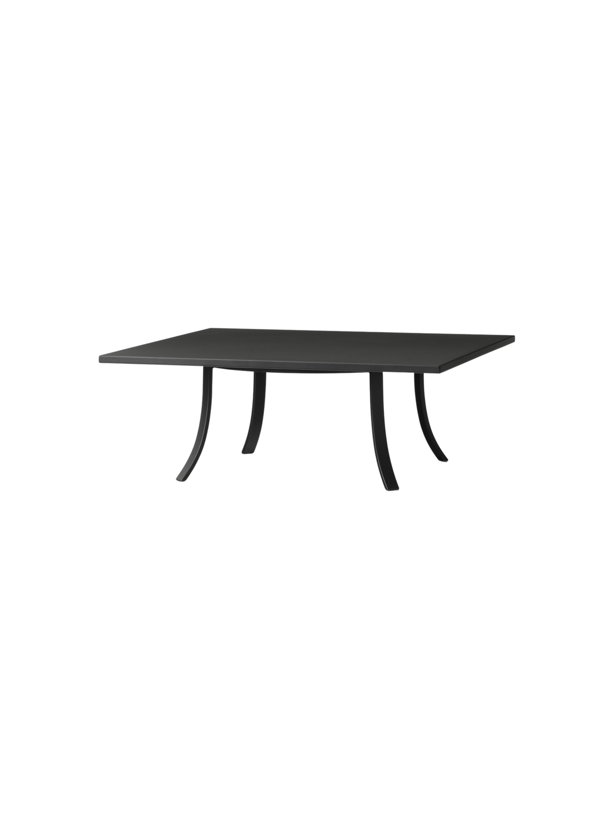 Bloss Garden Lounge Table in black powder-coated steel with curved legs, shown from an angle.