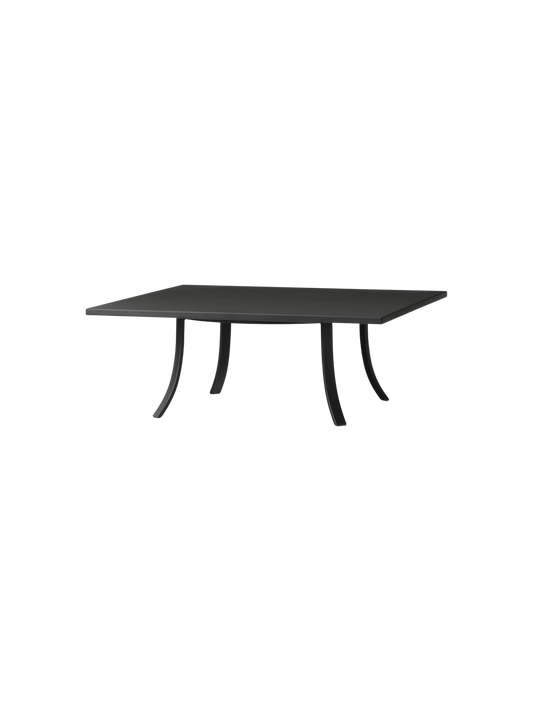 Bloss Garden Lounge Table in black powder-coated steel with curved legs, shown from an angle.