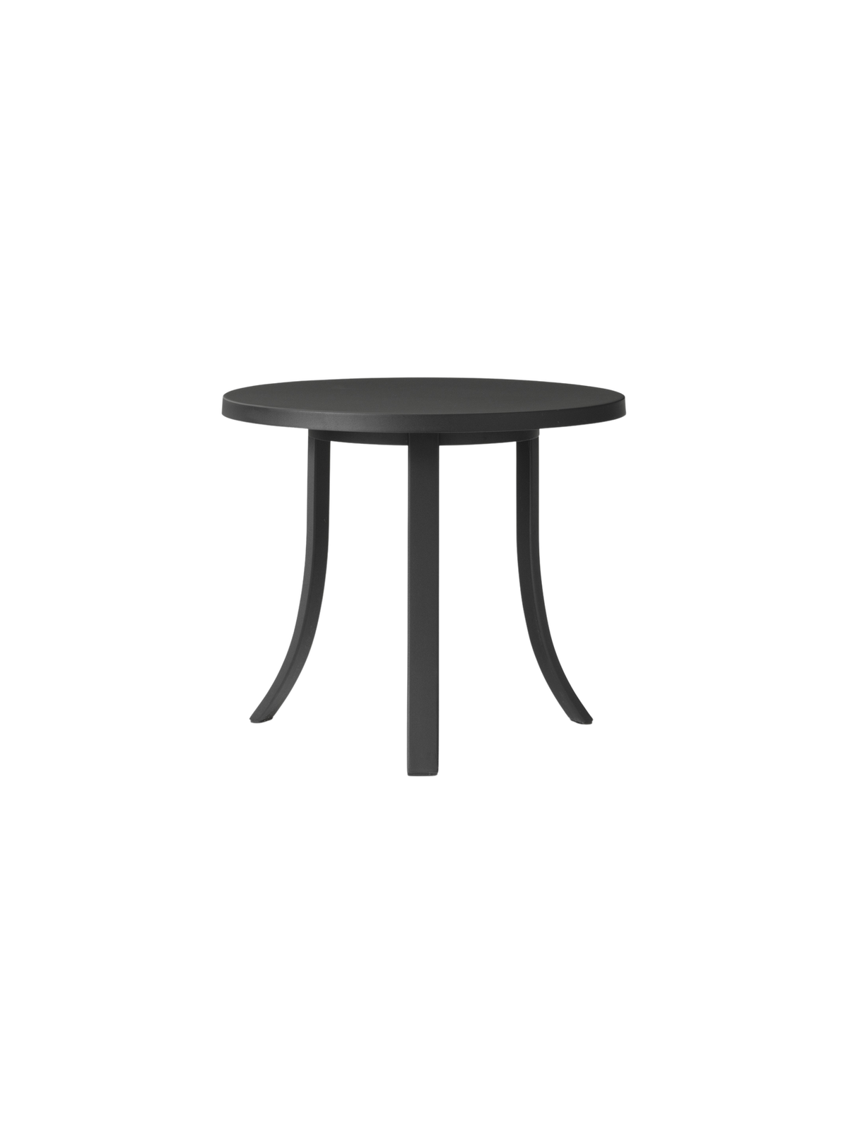 Bloss Garden Side Table in black powder-coated steel with a round top and slender legs, shown from the back angle.