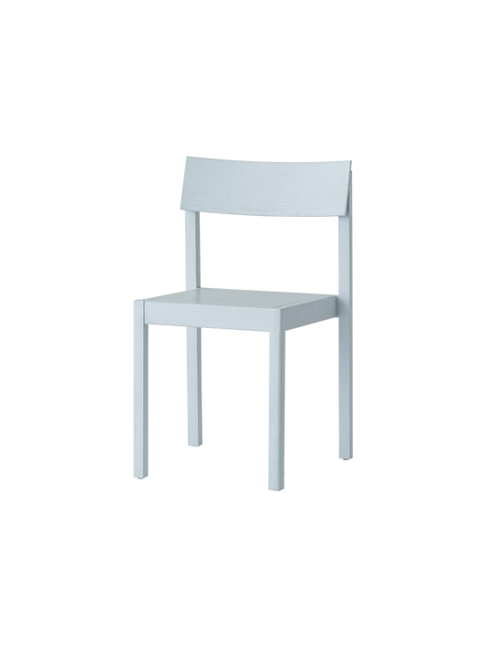Linen blue Mauro Dining Chair featuring a solid wood frame and curved veneer seat, shown at an angle.