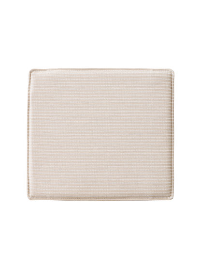 Mauro Dining Chair Seat Cushion in light grey and beige striped textile with a slim, square profile and rounded edges.