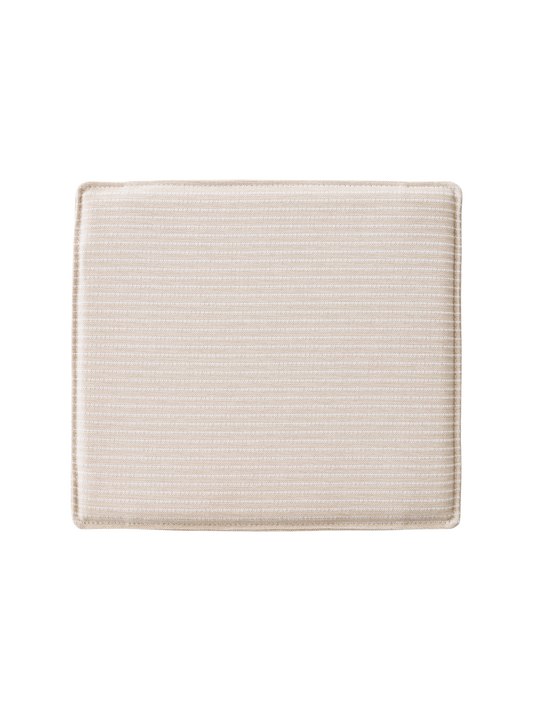 Mauro Dining Chair Seat Cushion in light grey and beige striped textile with a slim, square profile and rounded edges.
