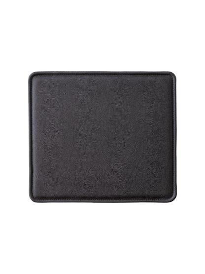 Black leather Mauro Dining Chair Seat Cushion with a square profile and rounded corners on a white background.