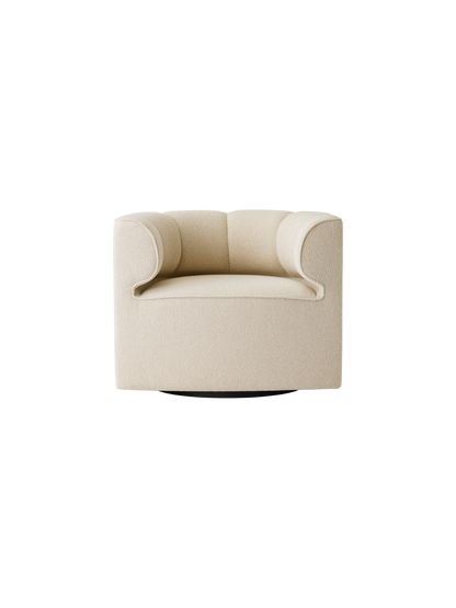 Eave Seamline Lounge Chair in Logan Fossil textured cream fabric, featuring curved armrests and a low profile.