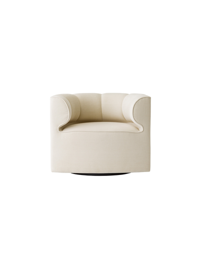 Eave Seamline Lounge Chair in cream Siennatonal 12 fabric, featuring a minimalist curved silhouette and swivel base.