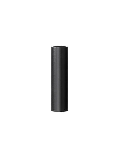 A tall, cylindrical vase in a matte black finish, viewed from the front against a white background.