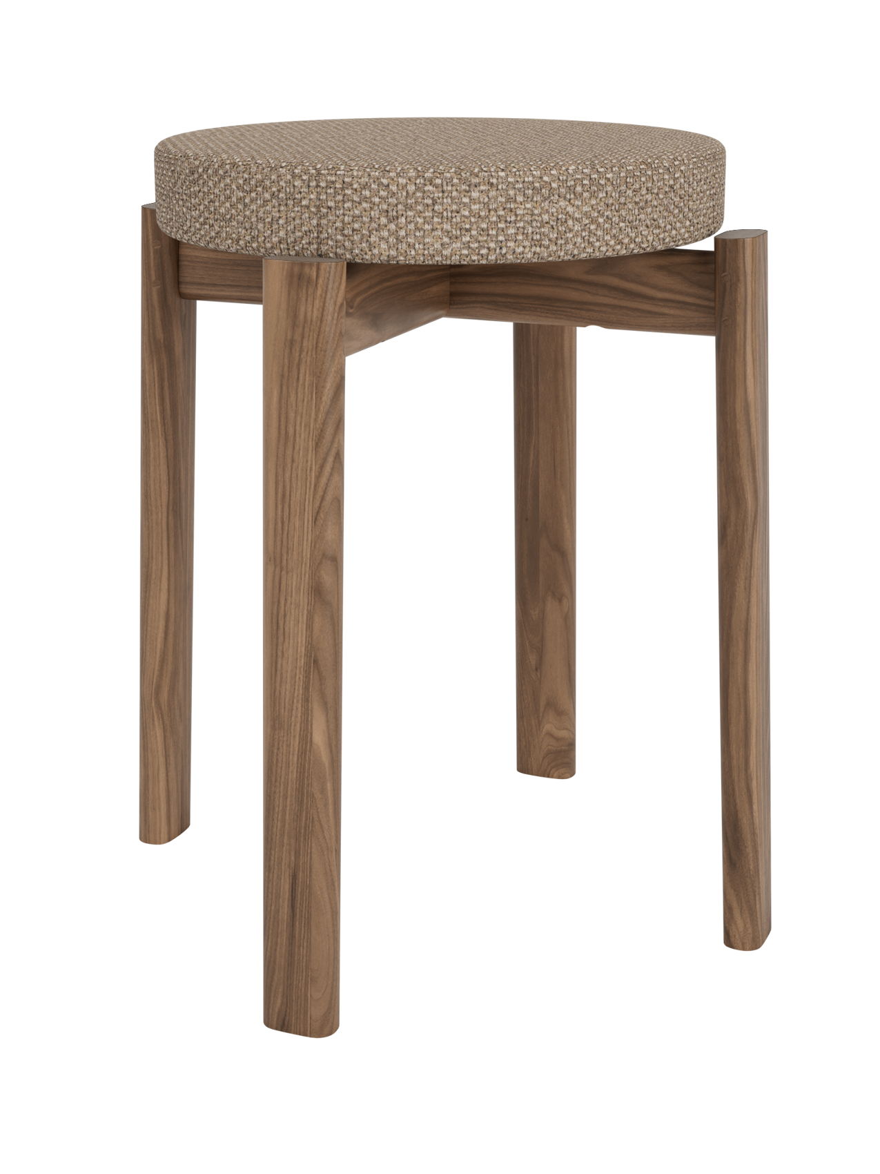 Passage Stool with a Logan Flint upholstered seat and dark solid walnut frame.