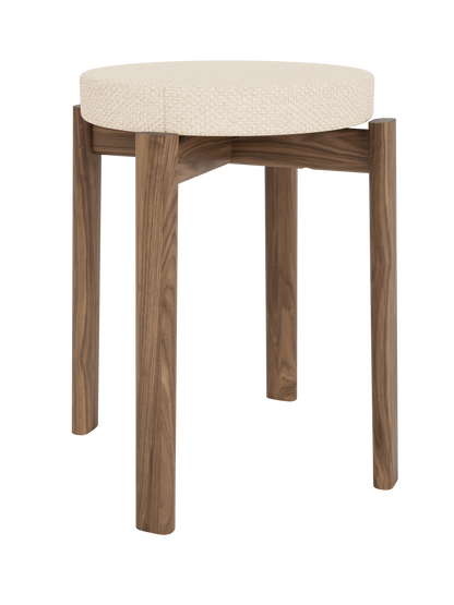 Passage Stool featuring a Logan Jasmine upholstered seat and a solid walnut frame with a rich wood grain.