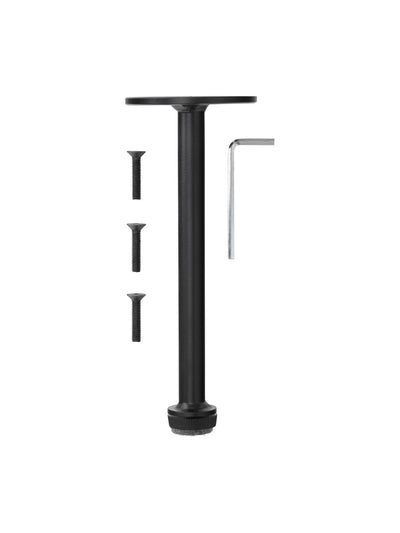 A black Eave Dining Leg spare part, shown with three black screws and an Allen key against a plain white background.