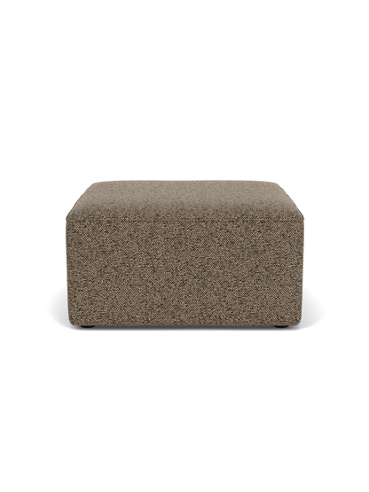 A front-on view of the square Eave Modular Pouf, 75, upholstered in a textured, two-tone beige and black Safire 001 fabric.