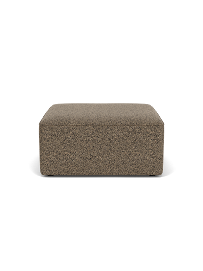 Front view of Eave Modular Sofa, 86, Pouf upholstered in a textured brown Safire 001 fabric, isolated on a black background.