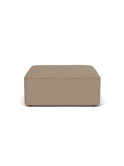 A front-on view of the Eave Modular Sofa, 96, Pouf in a light brown Logan Flint fabric, shown against a white background.