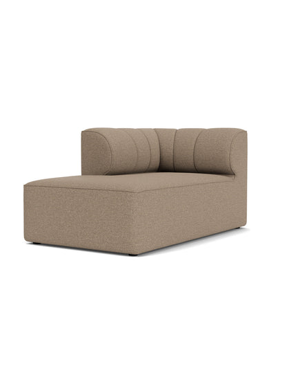 A light brown, left-corner Eave Seamline Modular Sofa, 86, Chaise Longue, upholstered in textured Logan Flint fabric.