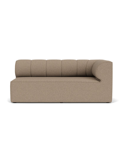 Front view of the Eave Seamline Modular Sofa, Corner 172 Right, upholstered in a textured light brown Logan Flint fabric.