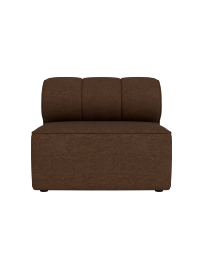 A top-down view of the Eave Seamline Modular Sofa, 86, Open Section, in a dark brown bouclé fabric on a black background.