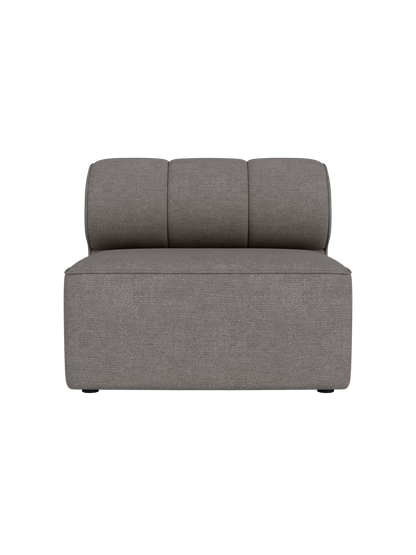 Front view of the armless Eave Seamline Modular Sofa, 86, Open Section, upholstered in grey Audo Bouclé on black.
