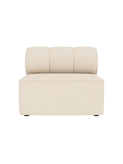 A top-down view of the Eave Seamline Modular Sofa, 86, Open Section, upholstered in a light cream Logan Jasmine fabric.