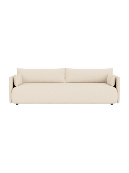 A top-down, bird's-eye view of the three-seater Offset Sofa, shown in a light-coloured Logan Jasmine upholstery.