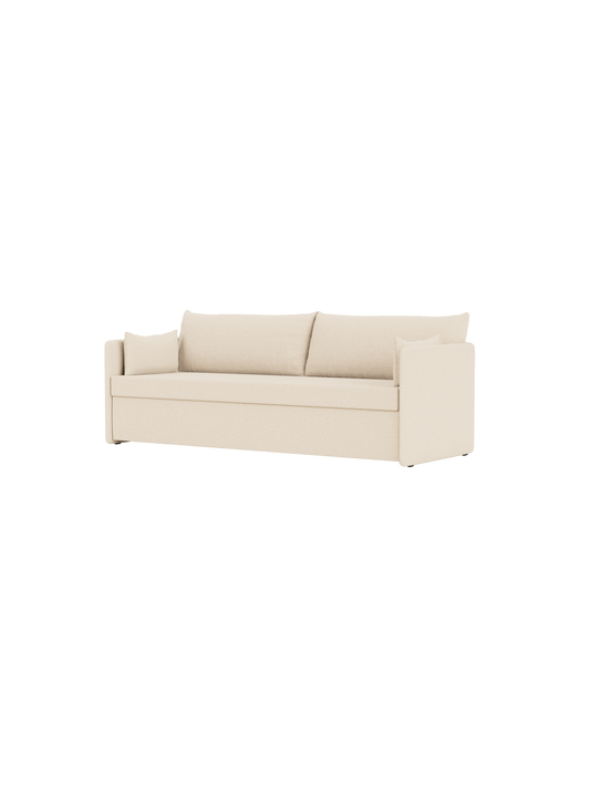 Offset Sovesofa som 3-personers i lukket position betrukket med Logan Jasmine-stof, med en ren og elegant silhuet.