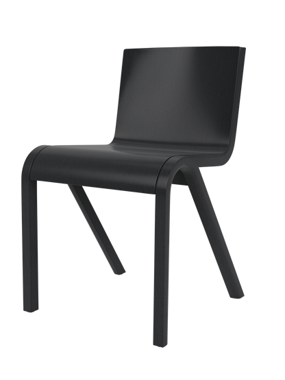 A three-quarter view of the Ready Dining Chair in black painted oak, showcasing its minimalist, cantilevered design.