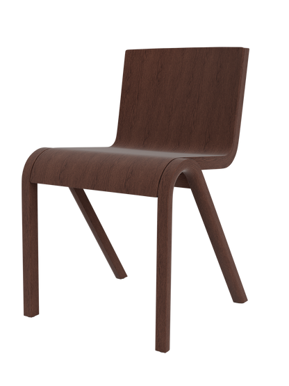 Ready Dining Chair in red stained oak. Side view showing the cantilevered design and continuous form-pressed seat and back.
