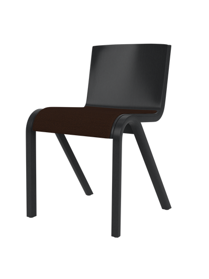 A Ready Dining Chair with a seat upholstered in brown Hallingdal fabric and a black painted oak frame, shown at an angle.