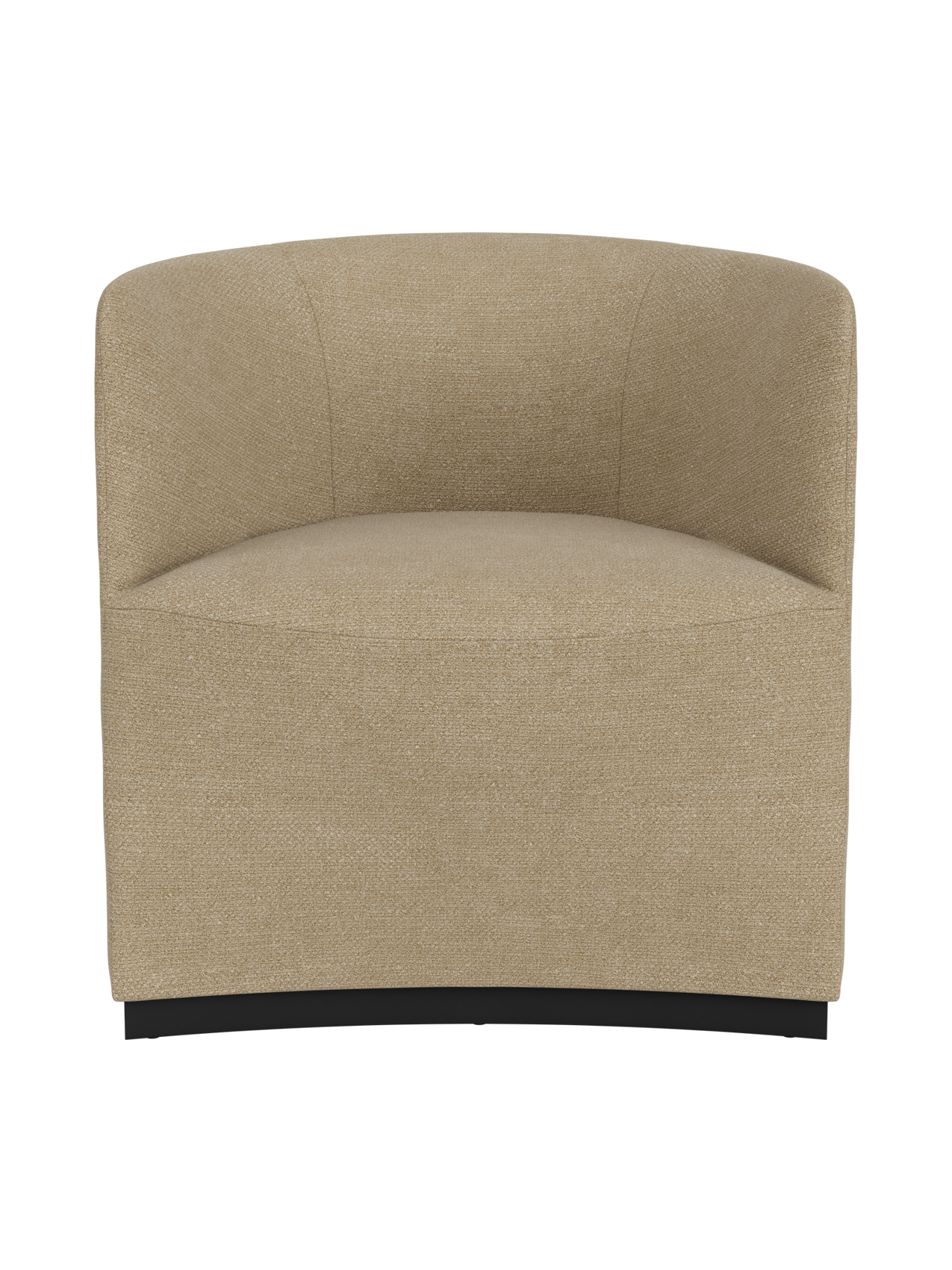 A front view of the Tearoom Club Chair, fully upholstered in a textured beige Audo Bouclé 02 fabric on a dark, recessed base.