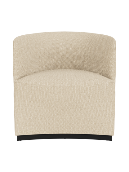 A front view of the Tearoom Club Chair, fully upholstered in a textured Logan Sand fabric, showing its curved back and arms.