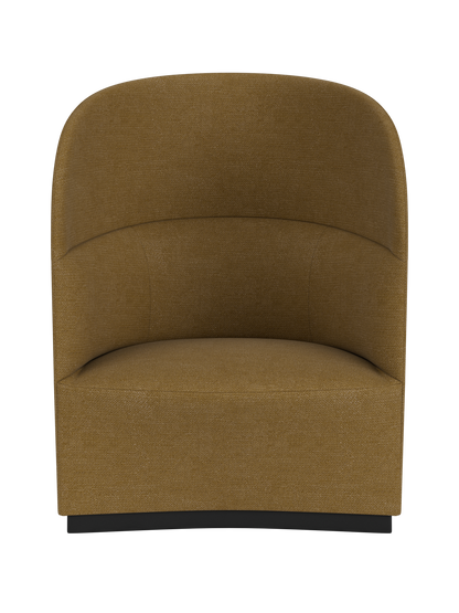 A front-on view of the Tearoom Lounge Chair, High Back, upholstered in a textured, brownish-gold Audo Bouclé 06 fabric.