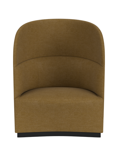 Front view of the Tearoom Lounge Chair, High Back, fully upholstered in a textured, brownish-gold Audo Bouclé 06 fabric.
