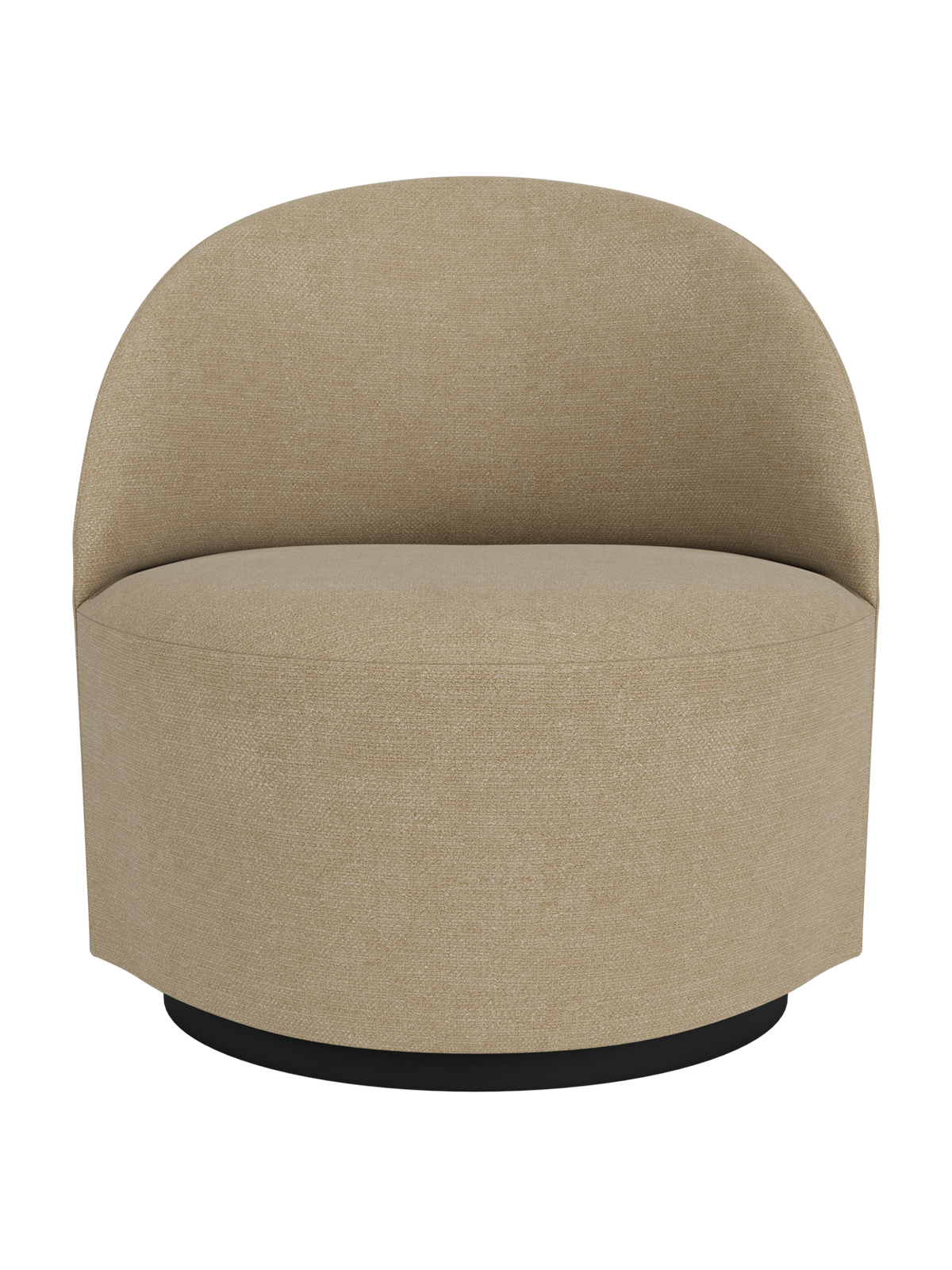 A front view of the Tearoom Lounge Chair, Swivel w/Return, upholstered in a textured, beige Audo Bouclé 02 fabric.
