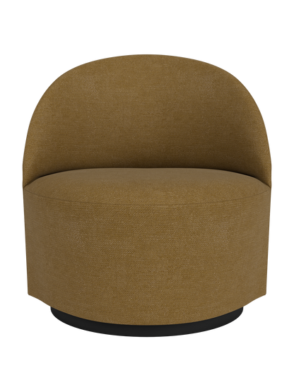 A front view of the Tearoom Lounge Chair, Swivel w/Return, upholstered in a textured, golden-brown Audo Bouclé 06 fabric.