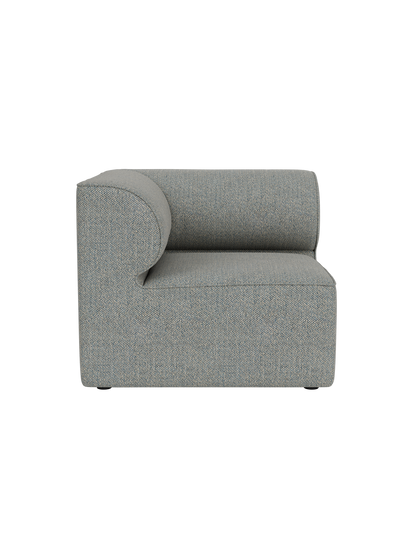 Top-down view of the Eave Modular Sofa, 86, Corner in light blue-grey textured fabric against a black background.