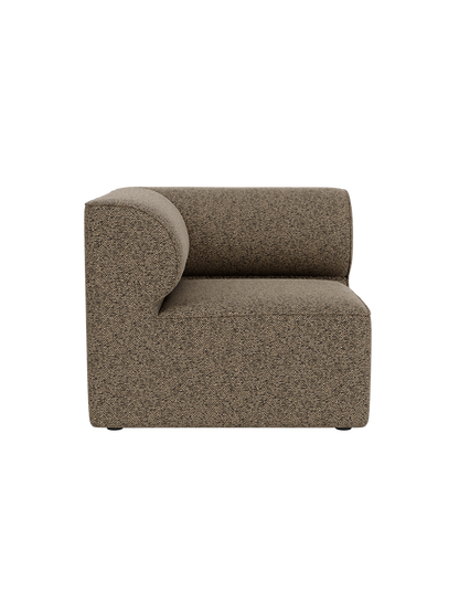 A side view of the Eave Modular Sofa, 86, Corner, upholstered in a textured brown fabric and isolated on a black background.