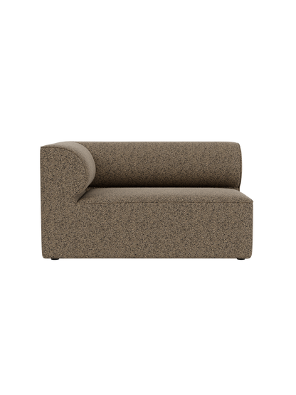 Side view of the Eave Modular Sofa, 86, Corner 129, in textured brown upholstery against a plain black background.