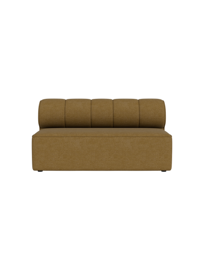 Front view of the Eave Seamline Modular Sofa, Open Section 172, in a mustard Audo Bouclé 06 fabric on a black background.