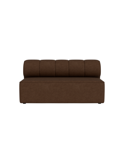 Front view of the Eave Seamline Modular Sofa, Open Section 172, in brown Audo Bouclé 07 fabric against a black background.