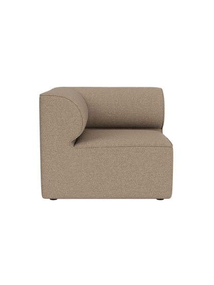 Side view of the Eave Modular Sofa, 86, Corner piece in textured Logan Flint fabric, showing its distinctive curved armrest.