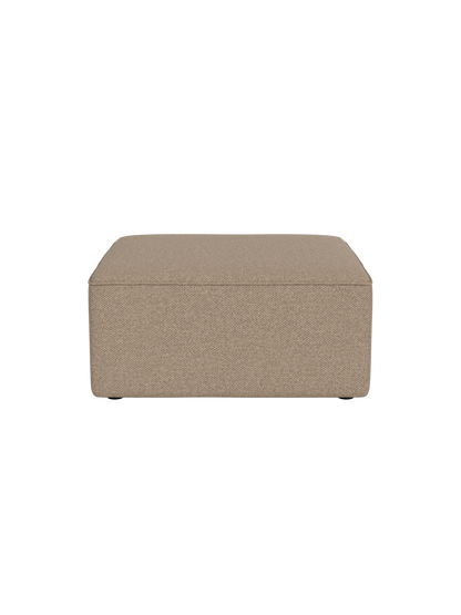 Front view of the square Eave Modular Pouf, 86. Upholstered in light brownish-grey, textured Logan Flint fabric.