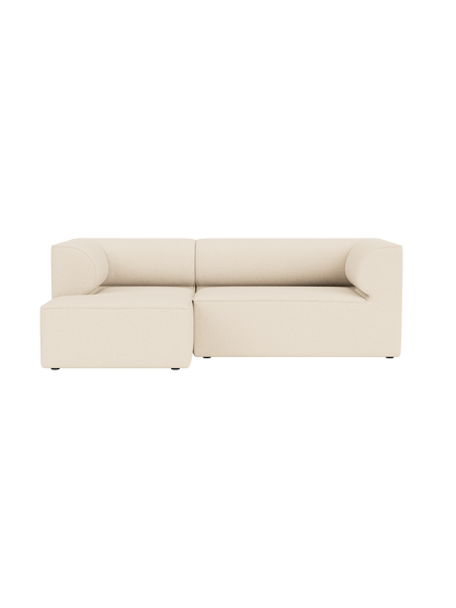 A front view of the Eave Modular Sofa, a 3-seater with a left-side chaise longue, in off-white Logan Jasmine upholstery.