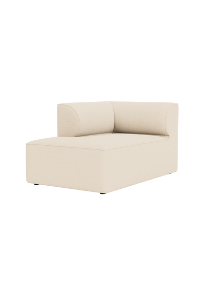 Eave Modular Sofa Chaise Longue module upholstered in light cream 'Logan Jasmine' fabric, shown on a black background.