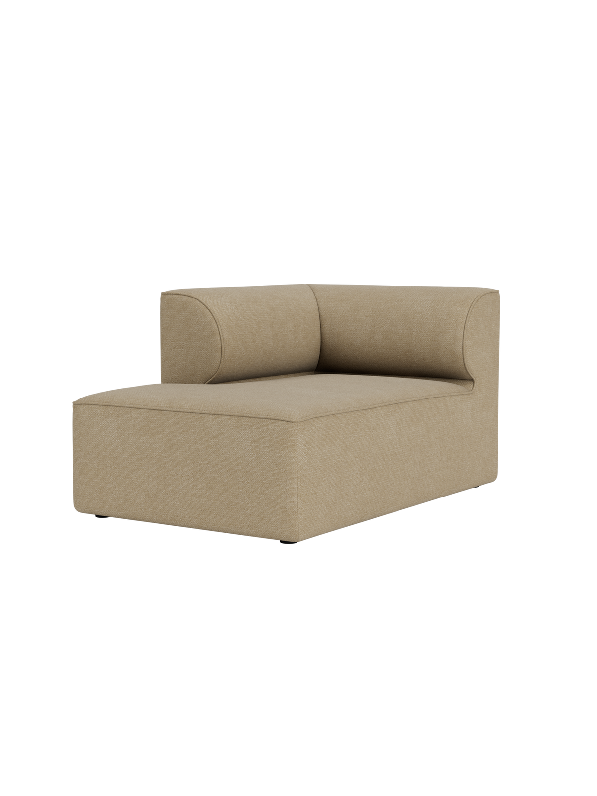A three-quarter view of the Eave Modular Sofa Chaise Longue module, upholstered in a light brown textured fabric.