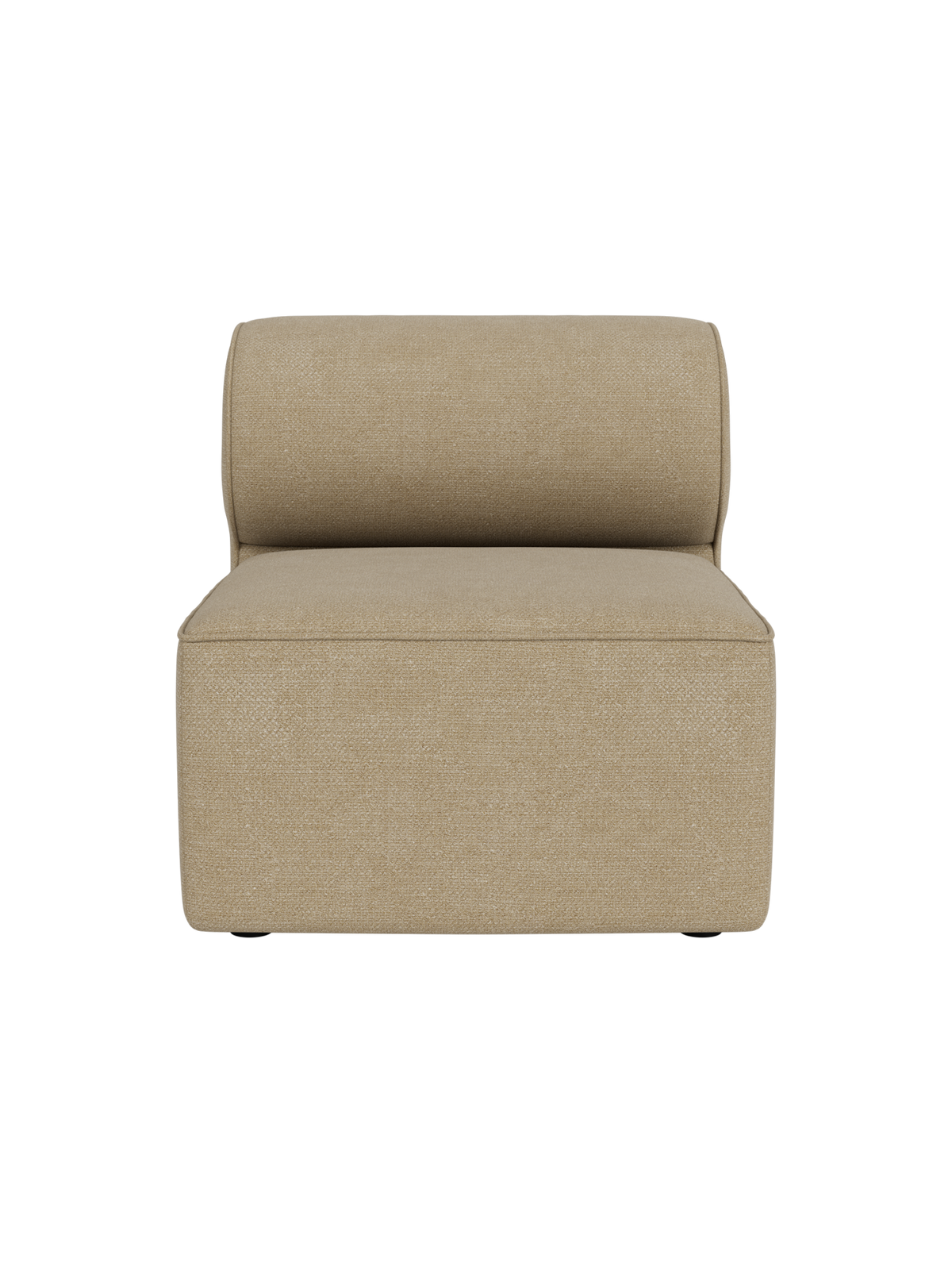 A front-on view of the Eave Modular Sofa, 86, Open Section, upholstered in a textured, sandy beige Audo Bouclé 02 fabric.