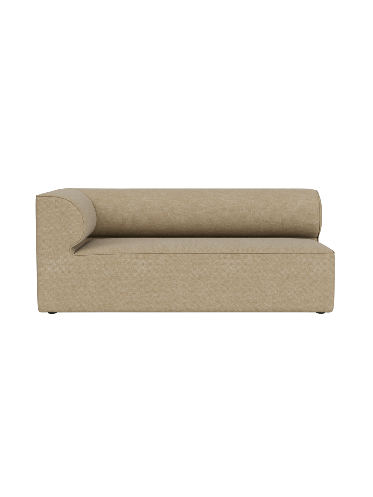 Top view of the Eave Modular Sofa, Corner 172 module, in light beige Audo Bouclé 02 fabric, shown on a black background.