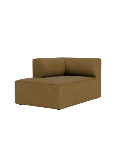 The Eave Modular Sofa, 86, Chaise Longue module in a textured, mustard-coloured Audo Bouclé 06 fabric on a black background.