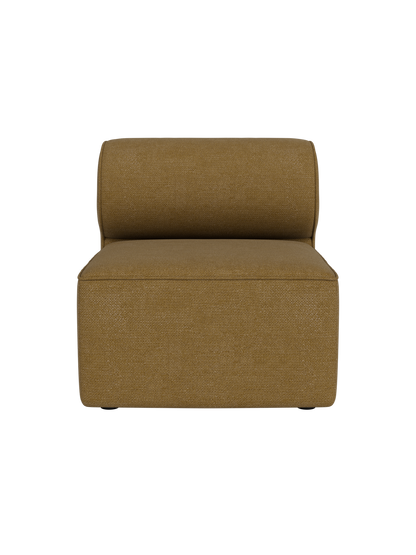 Front view of the Eave Modular Sofa, 86, Open Section, upholstered in a textured, mustard-coloured Audo Bouclé 06 fabric.