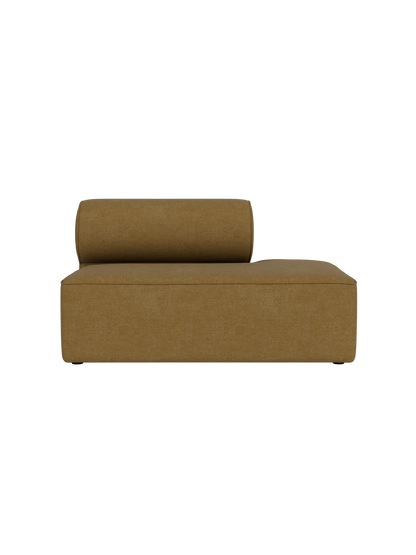 Front view of Eave Modular Sofa, 86, Open End in Audo Bouclé 06, a textured dark yellow fabric, against a black background.