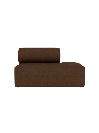 Front view of the Eave Modular Sofa, 86, Open End module, upholstered in a textured, dark brown Audo Bouclé 07 fabric.