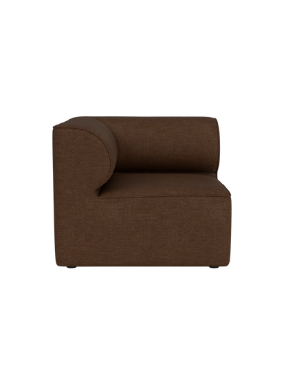 A front view of the Eave Modular Sofa, 86, Corner unit in a brown Audo Bouclé 07 fabric, isolated on a black background.